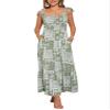 Allegra K Summer Spaghetti Strap Dress for Women's Beach Printed Square Neck Maxi Sun Dresses A-Line Long Dress Small Green view 1