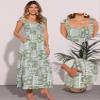 Allegra K Summer Spaghetti Strap Dress for Women's Beach Printed Square Neck Maxi Sun Dresses A-Line Long Dress Small Green view 2