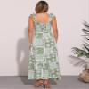 Allegra K Summer Spaghetti Strap Dress for Women's Beach Printed Square Neck Maxi Sun Dresses A-Line Long Dress Small Green view 3