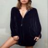 Epanus Women Button Down Velvet Dress Long Sleeve V Neck Collared Flowy Shirt Dress Casual Velour Holiday Party Tunic Shift Dress with Pocket Plus Size Fall Black view 2