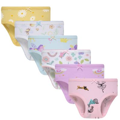 benetia Girls Underwear Size 10 100% Cotton Soft Breathable White Pink Kids Briefs With Cartoon Prints