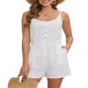 Bsubseach Romper for Women Hollow Out Swimsuit Coverup 2025 Summer Spaghetti Straps Short Jumpsuit with Pockets White XL view 1