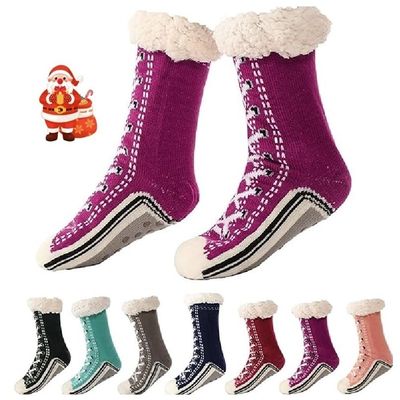 Lymzpwg Brisk Rhythm Slipper Socks Ultra-Thick Cashmere Slipper Home Socks,Women's Winter Thick Warm Non-Slip Slipper Socks Shimmery Christmas Socks(Dark Purple)