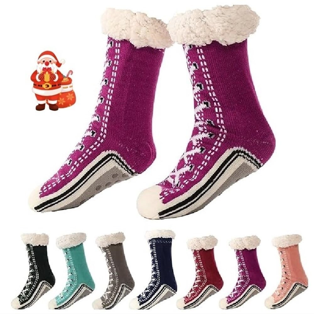 Lymzpwg Brisk Rhythm Slipper Socks Ultra-Thick Cashmere Slipper Home Socks,Women's Winter Thick Warm Non-Slip Slipper Socks Shimmery Christmas Socks(Dark Purple)