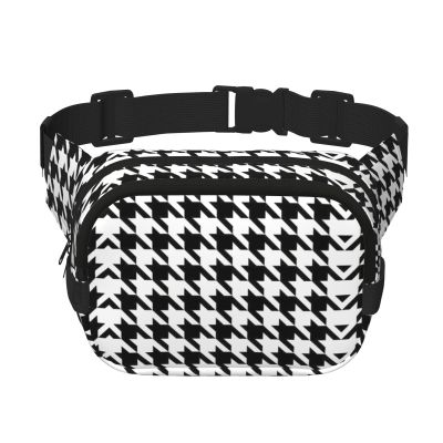 Houndstooth Black print Everywhere Fanny Pack Purse with Adjustable Straps for Casual Travel Hiking Outdoor Sports