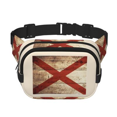 Alabama State Flag on Old Wood Grain Postcard print Fanny Pack Waist Packs with Extender for Men Women, Waist Bag Hip Pack with Zipper Pockets