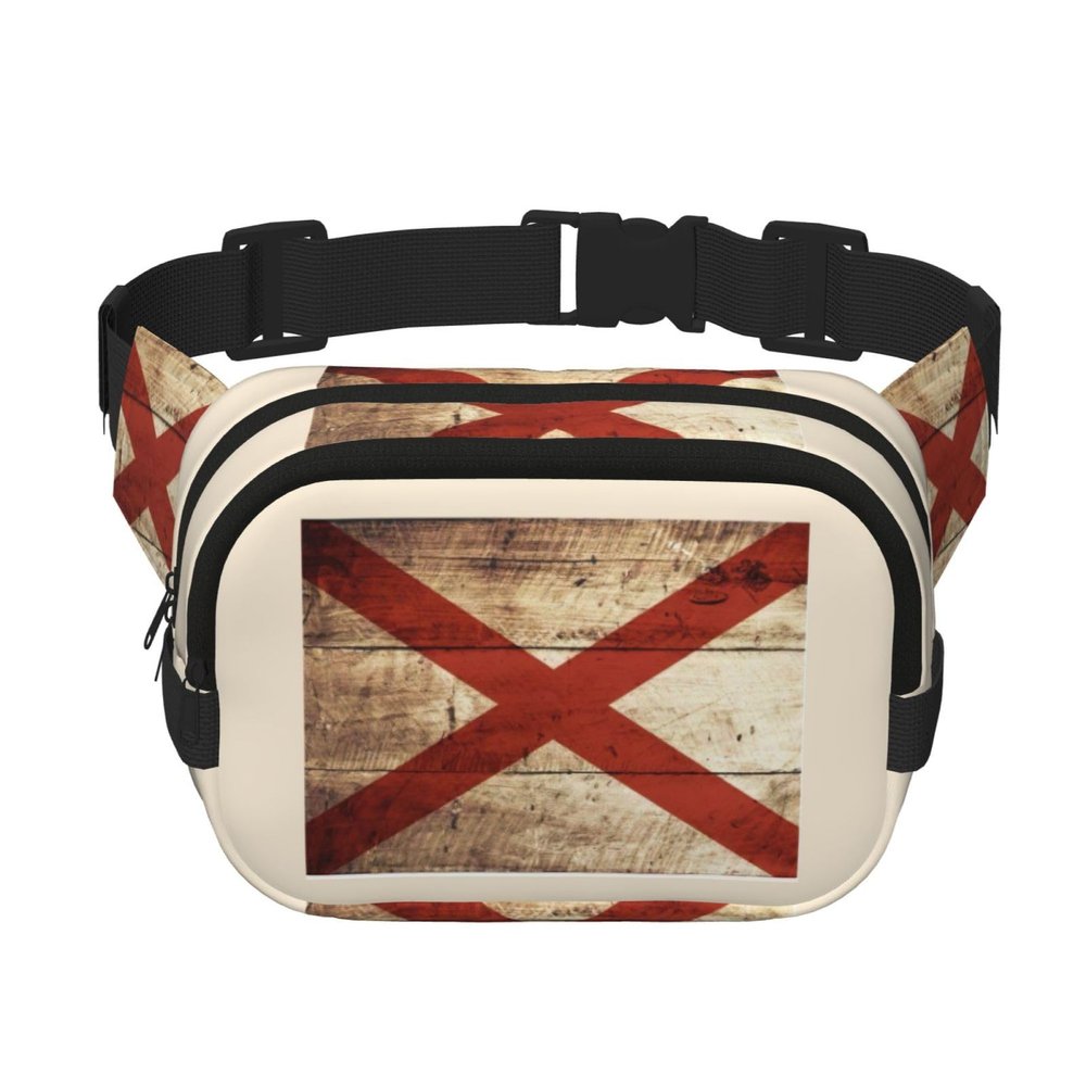 Alabama State Flag on Old Wood Grain Postcard print Fanny Pack Waist Packs with Extender for Men Women, Waist Bag Hip Pack with Zipper Pockets