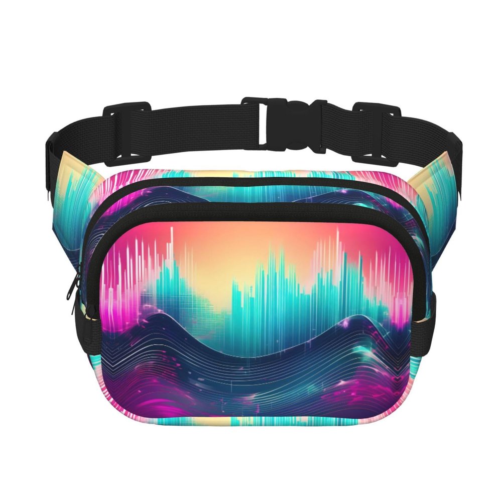 Cool Music sound wave print Fanny Pack Waist Packs with Extender for Men Women, Waist Bag Hip Pack with Zipper Pockets