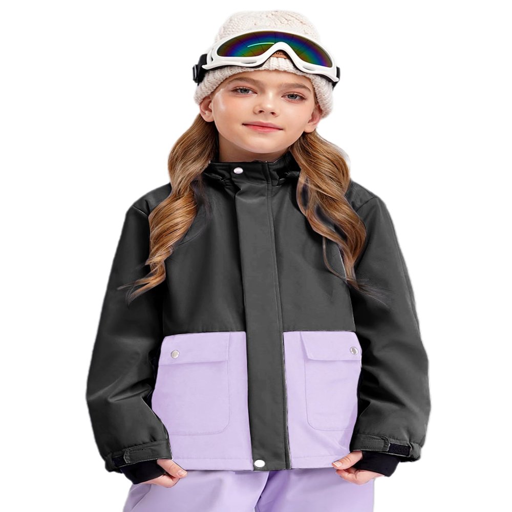 YiZYiF Kids Girls Waterproof Ski Jacket Long Sleeve Warm Winter Snow Hooded Coat Snowboarding Rain Jacket Black 10 Years