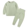 Girls Boys Thermal Underwear Set Toddler Baby Winter Base Layer Kids Long Johns Soft Cotton (Mint Green, 5-6 Years) view 4