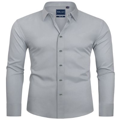 Alimens & Gentle Men's Light Grey Dress Shirt Slim Fit Long Sleeve Stain Shield Button Down Shirts Office Interview XL