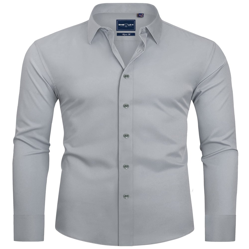 Alimens & Gentle Men's Light Grey Dress Shirt Slim Fit Long Sleeve Stain Shield Button Down Shirts Office Interview XL