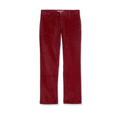 Corduroy Pants for Men Classic Business Office Casual Trousers Fashion Pleated Warm Straight Winter Pants with Pocket Red