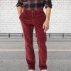 Corduroy Pants for Men Classic Business Office Casual Trousers Fashion Pleated Warm Straight Winter Pants with Pocket Red view 2