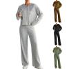 2 Piece Lounge Set Women Ribbed Knit Oversized Hoodie Wide Leg Pants Trousers Pullover Sweaters Comfy Lounge Pants Trendy Knit Sets Two Piece Travel Outfit for Airplane Fall Outfit Track Suit view 1