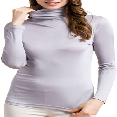 Womens Silk Tops Turtleneck Long Sleeve Mulberry Silk T Shirt Ultra Soft Thermal Layer Tops Slim High Neck Blouse Undershirts (XX-Large,Gray)