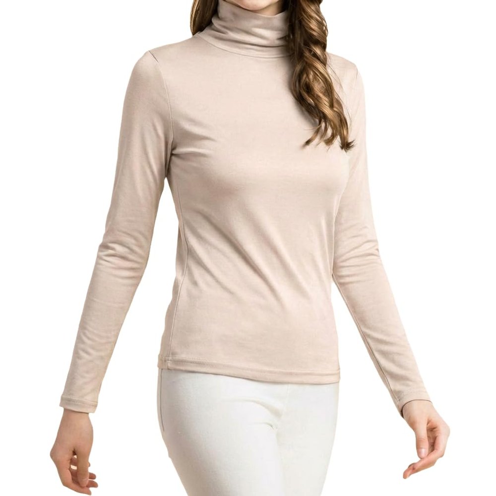 Womens Silk Tops Turtleneck Long Sleeve Mulberry Silk T Shirt Ultra Soft Thermal Layer Tops Slim High Neck Blouse Undershirts (3X-Large,Nude)