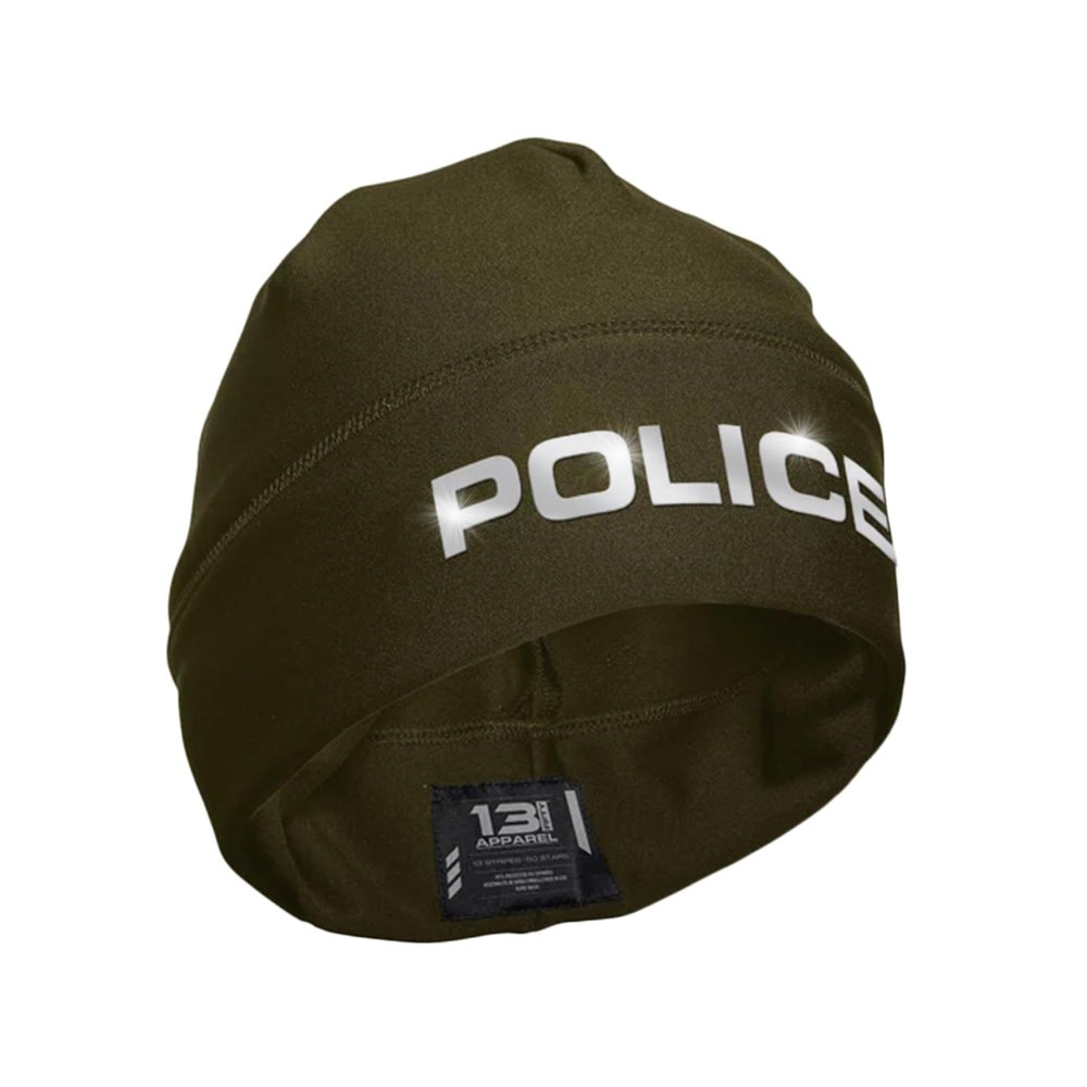 13FA Police Reflective Utility Beanie - USA Patriotic Gear - Stretch-Fit Poly-Spandex - Unisex Hi-Vis Hat (US, Alpha, One Size, Standard, Green & Reflective)