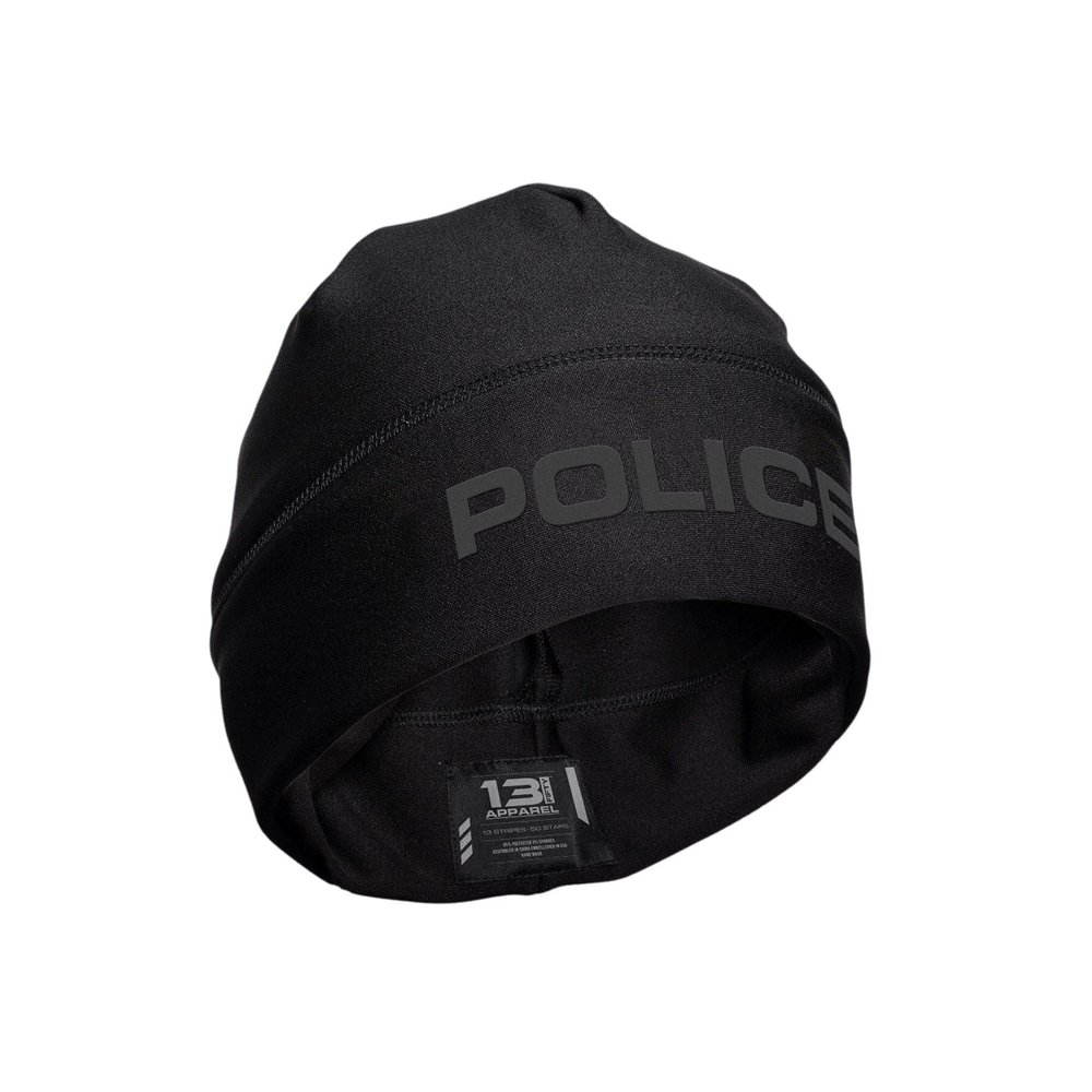 13FA Police Utility Beanie - USA Patriotic Gear - Poly-Spandex Blend for Stretch-Fit Comfort - Unisex Hi-Vis Winter Hat (US, Alpha, One Size, Standard, Black & Black)