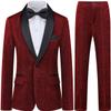 Boys Shiny Tuxedo Suit 2 Pieces Kids Bling Outfit Set Formal Dresses Set for Wedding Burgundy view 1