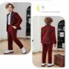 Boys Shiny Tuxedo Suit 2 Pieces Kids Bling Outfit Set Formal Dresses Set for Wedding Burgundy view 2