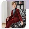 Boys Shiny Tuxedo Suit 2 Pieces Kids Bling Outfit Set Formal Dresses Set for Wedding Burgundy view 3
