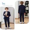 Boys Shiny Tuxedo Suit 2 Pieces Kids Bling Outfit Set Formal Dresses Set for Wedding Navy Blue view 2