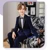 Boys Shiny Tuxedo Suit 2 Pieces Kids Bling Outfit Set Formal Dresses Set for Wedding Navy Blue view 3