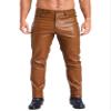 LiiYii Men's Leather Pants Steampunk Gothic Pants Slim Fit Leather Motorcycle Pants Straight Trousers Brown Large view 1