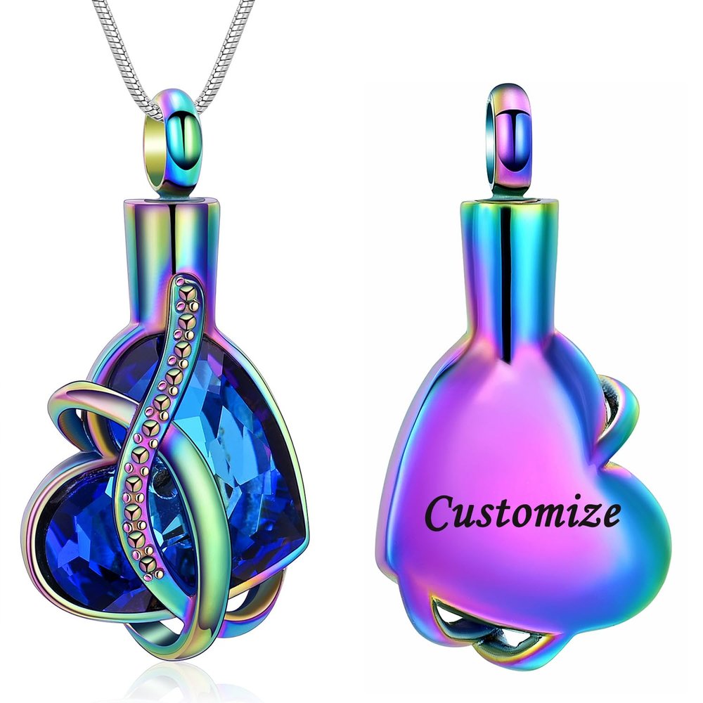 AIWENXI Heart Cremation Urns Necklaces for Ashes for Men Women Stainless Steel Pet/Human Crystal Cremation Jewelry Memorial Keepsales Ash Holder Locket Pendant