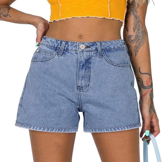 Angerella Jean Shorts Womens Stretchy High Waisted Denim Shorts with Pockets Trendy Distressed Cut Off Shorts Blue XXL