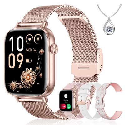 Iaret Smart Watch for Women, 1.83" HD Fitness Tracker with 4 Bands, Answer/Make Calls, Heart Rate/Sleep/SpO2/Step Tracking, 100+ Sport Modes, Android/iPhone Compatible Gift (Rose Gold)