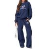 HUDFERG Women 2PCS Bow Print Sweatshirt Pullover Long Sleeve Crew Neck Hoodie and Sweatpants Tracksuits (Navy, L) view 1