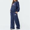 HUDFERG Women 2PCS Bow Print Sweatshirt Pullover Long Sleeve Crew Neck Hoodie and Sweatpants Tracksuits (Navy, L) view 3