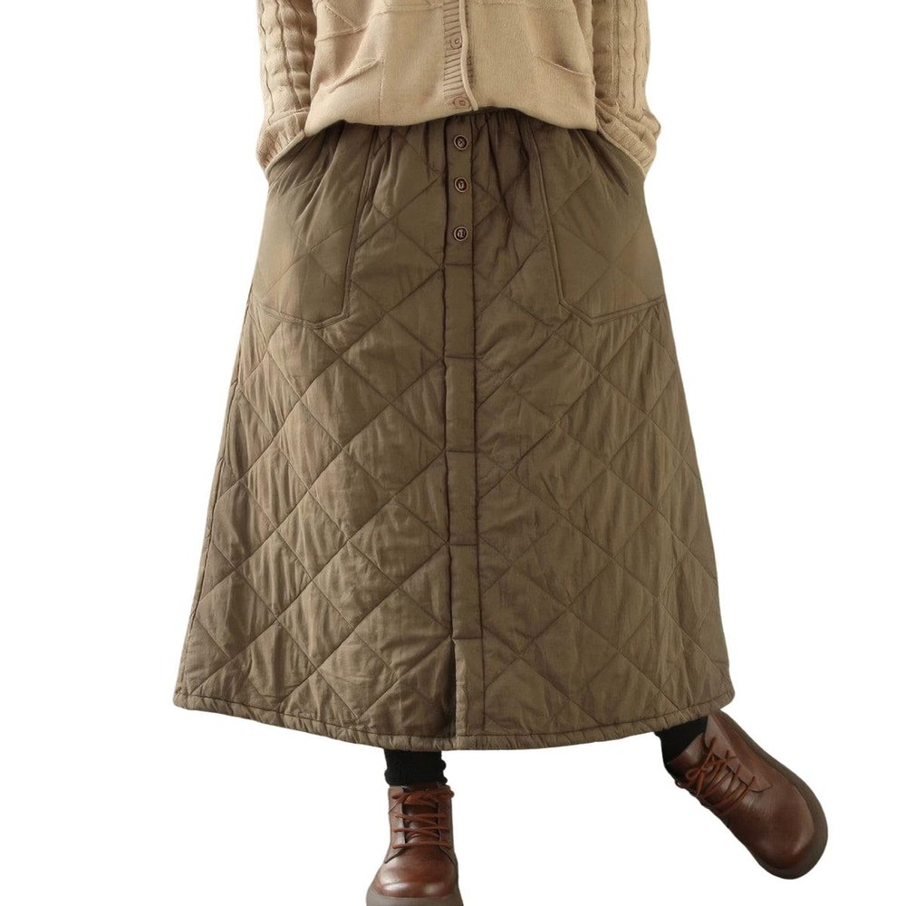 ebossy Women's Puffer Quilted Skirt Winter Insulated Warm High Waist Front Split Long Down Skirt with Pockets (One Size, Army Green)