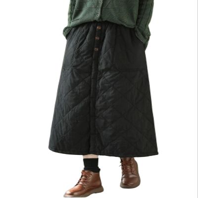 ebossy Women's Puffer Quilted Skirt Winter Insulated Warm High Waist Front Split Long Down Skirt with Pockets (One Size, Black)