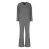 2 Piece Outfits for Women Ribbed Knit Sets Ong Sleeve V Neck Sweater Wide Leg Pants Casual Spring Loungewear Clothes view 2