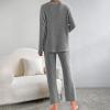 2 Piece Outfits for Women Ribbed Knit Sets Ong Sleeve V Neck Sweater Wide Leg Pants Casual Spring Loungewear Clothes view 3