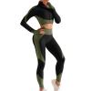NATHGAM Womens 2 Piece Gym Yoga Outfits Colorblock Zip Up Sport Jacket Crop Tank Top High Waist Leggings Running Workout Sets view 1