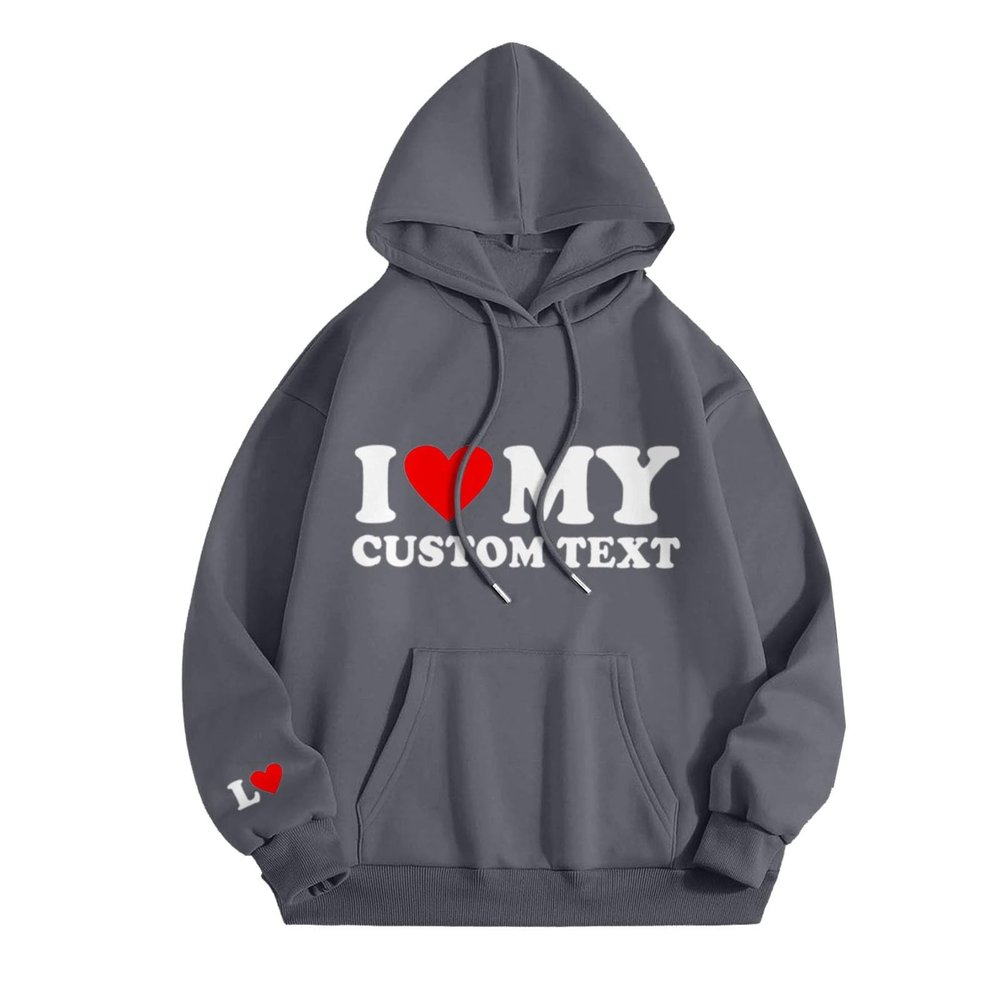 Comfort Colors Sweatshirts Women Hooded Sweatshirt Valentine's Day I Love My Custom Text Printed Long Sleeve Pullover Top Fashion Couple Outfits Dark Gray