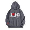 Comfort Colors Sweatshirts Women Hooded Sweatshirt Valentine's Day I Love My Custom Text Printed Long Sleeve Pullover Top Fashion Couple Outfits Dark Gray view 1