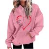 Going Out Tops for Women Heart Graphic Sweatshirt for Women Oversized Valentine's Day Long Sleeve Hooded Shirt Casual Pullover Top with Pocket Pink view 1
