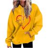 Going Out Tops for Women Heart Graphic Sweatshirt for Women Oversized Valentine's Day Long Sleeve Hooded Shirt Casual Pullover Top with Pocket Yellow view 1