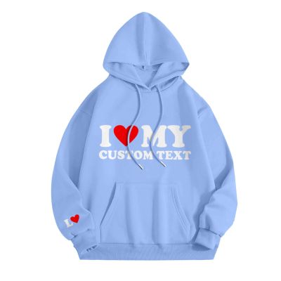 Womens Oversized Sweatshirt Women Hooded Sweatshirt Valentine's Day I Love My Custom Text Printed Long Sleeve Pullover Top Fashion Couple Outfits Sky Blue