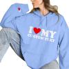 Womens Oversized Sweatshirt Women Hooded Sweatshirt Valentine's Day I Love My Custom Text Printed Long Sleeve Pullover Top Fashion Couple Outfits Sky Blue view 4