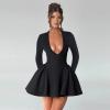 RanRui Women's deep Vneck Cut Out Open Back Long Sleeve Mini Dress high Waist Fashion Sexy Slim Hip Wrap Dress Cocktail Dress (Black,Medium) view 2