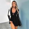 RanRui Women's deep Vneck Cut Out Open Back Long Sleeve Mini Dress high Waist Fashion Sexy Slim Hip Wrap Dress Cocktail Dress (Black,Medium) view 4