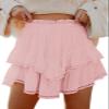 ebossy Women's Tiered Ruffle High Waist Boho Mini Skirts Lace Crochet Golf Tennis Flowy Skorts Shorts (M, Pink) view 1