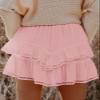 ebossy Women's Tiered Ruffle High Waist Boho Mini Skirts Lace Crochet Golf Tennis Flowy Skorts Shorts (M, Pink) view 2