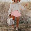 ebossy Women's Tiered Ruffle High Waist Boho Mini Skirts Lace Crochet Golf Tennis Flowy Skorts Shorts (M, Pink) view 3